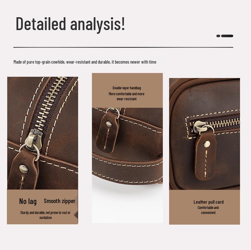 Men's Genuine Leather Clutch & Wash Bag - High-End Retro Design