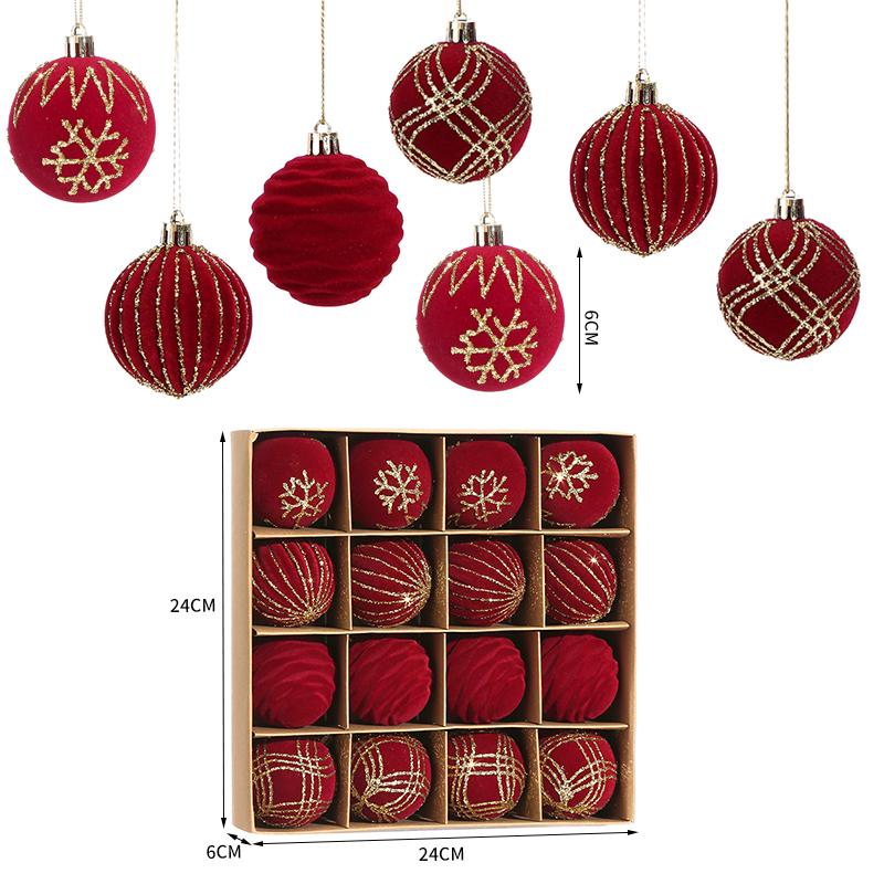 6cm Plastic Flocked Festival Christmas Ball Pendant Set Holiday Decorative Pendants Window Display Tree Balls