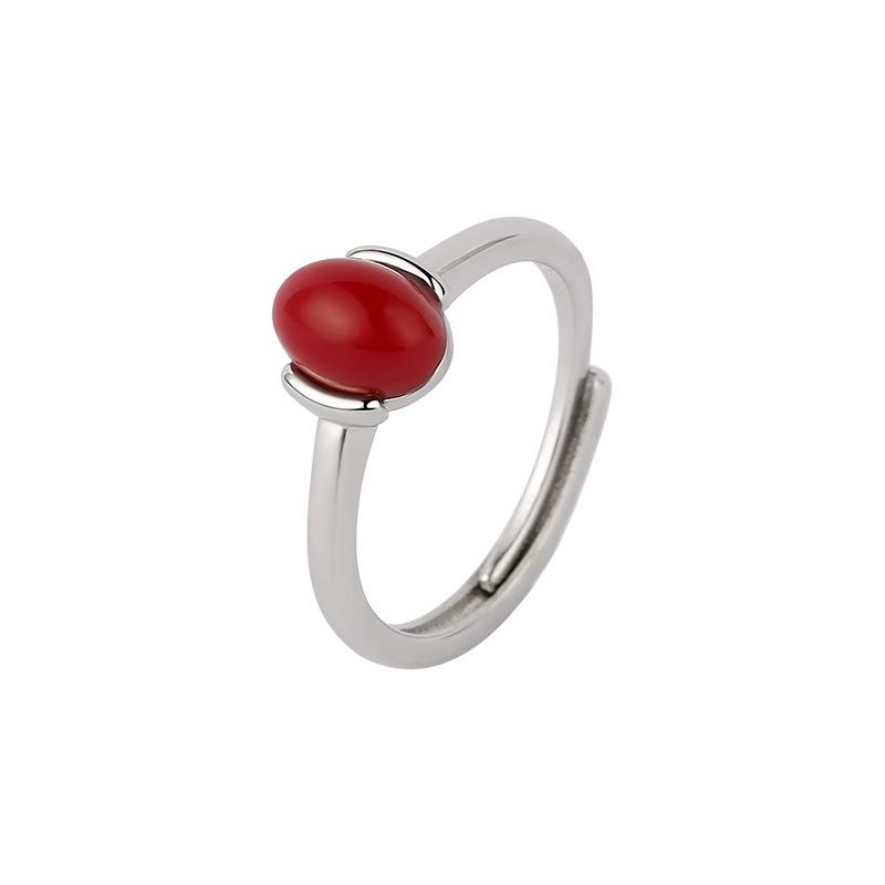 

100% 925 Sterling Silver Jewelry Simple Red Onyx Adjustable Wedding Silver Rings for Women Girls Fashion Anel De Prata Bijoux One Size серебряный