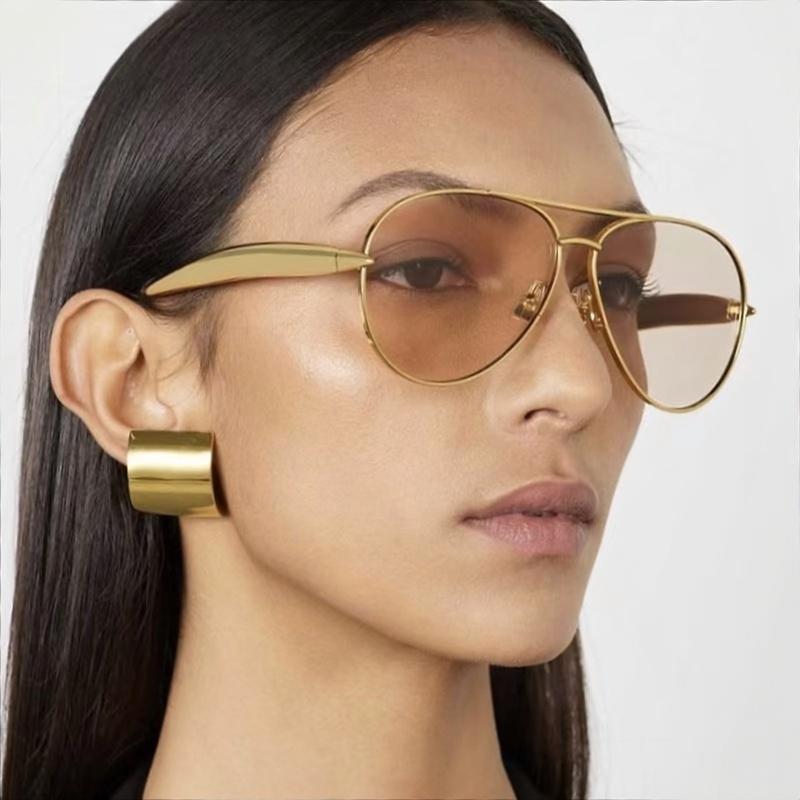 New European and American pilots large frame toad glasses retro double beam sunglasses metal frame high-end retro sunglasses