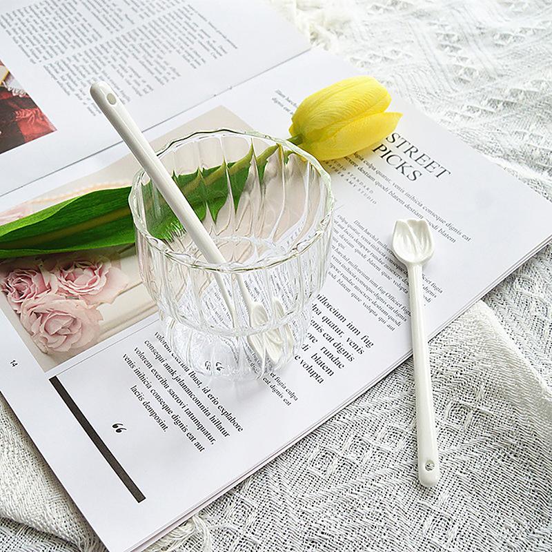 1Pc Tulip Ceramic Coffee Spoon Long Handle Ice Cream Spoon Dessert Milk Tea Honey Stick Stirring Tool