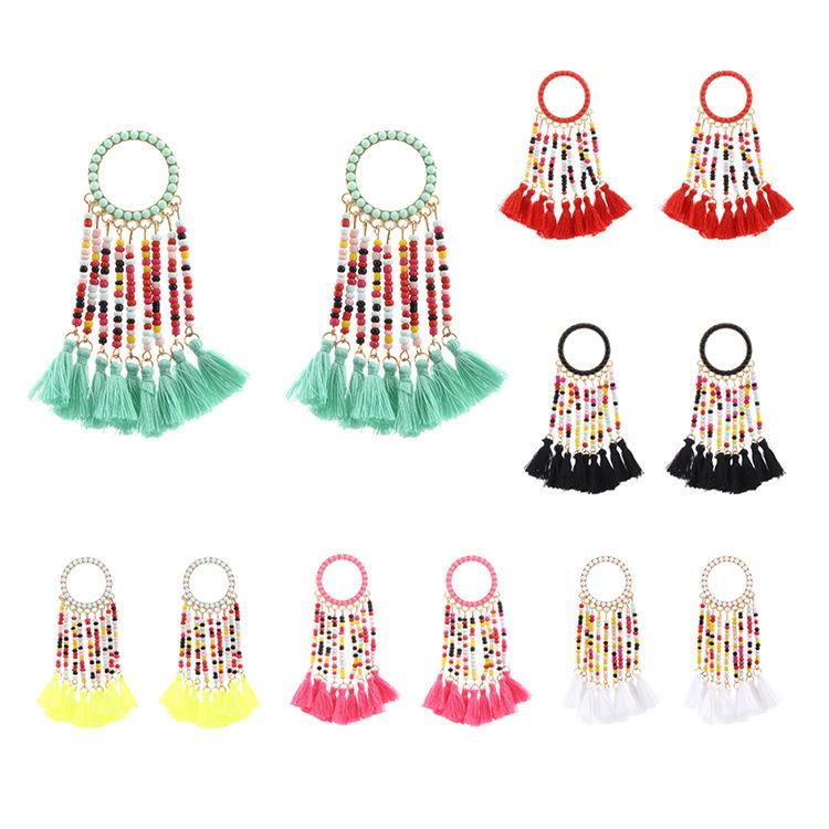 JMXD-Bohemian Tassel Earrings Exaggerated Earrings Jewelry Beads Earrings Popular Jewelry