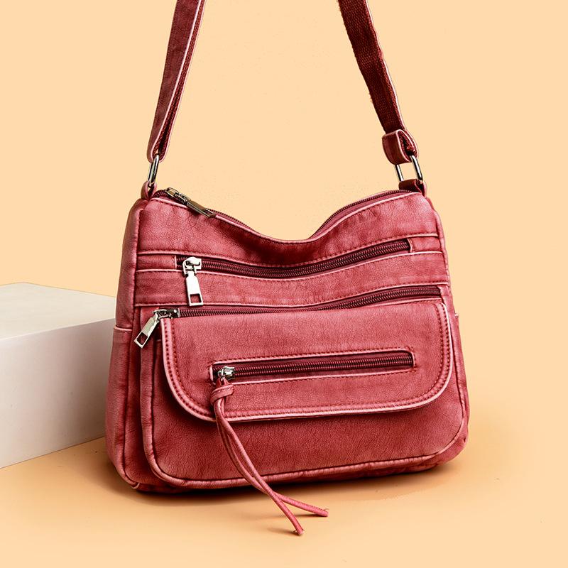 Large Capacity Shoulder Bag Women's Multi-Layer Lightweight Soft Leather Crossbody Bag