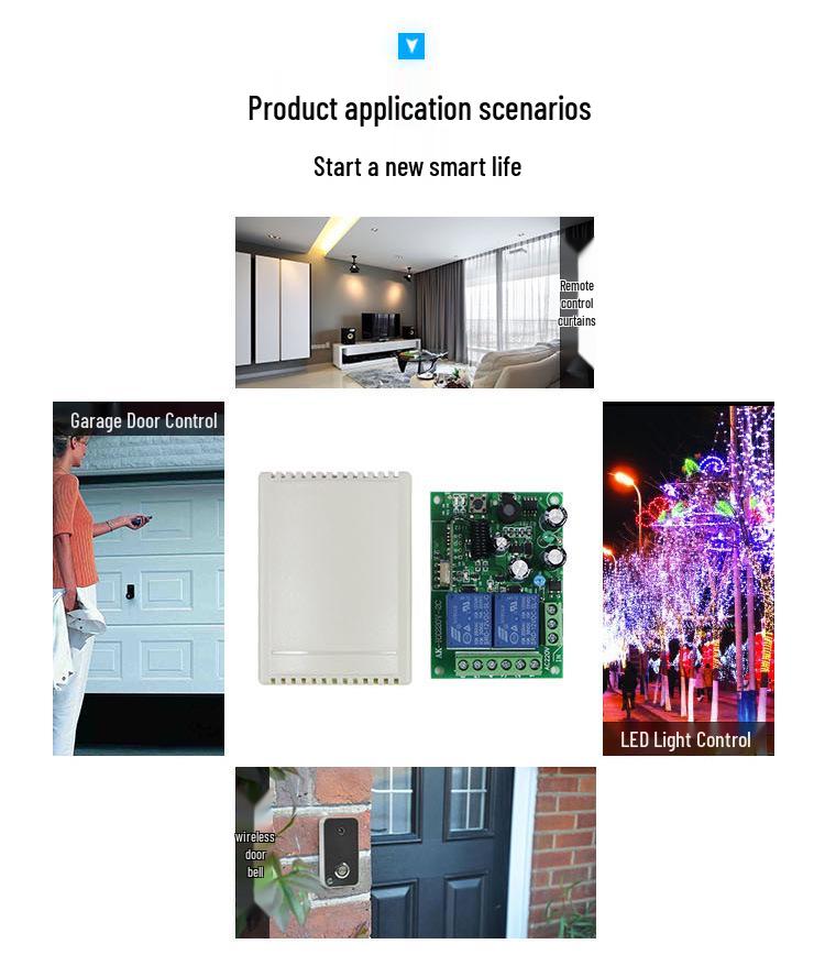220V 2-Way Remote Control Switch with Five-Device Wireless Control and 10A Relay Receiver