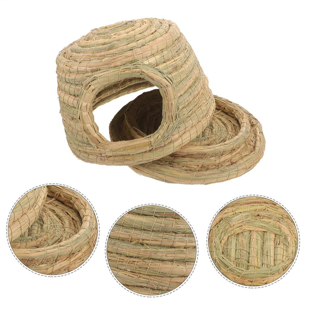 Grass House Hand-Woven Breathable Nest Shelter Chewing Bunny Hutch for Pet Hamster Chicken Home Cats Outdoor Small Animal