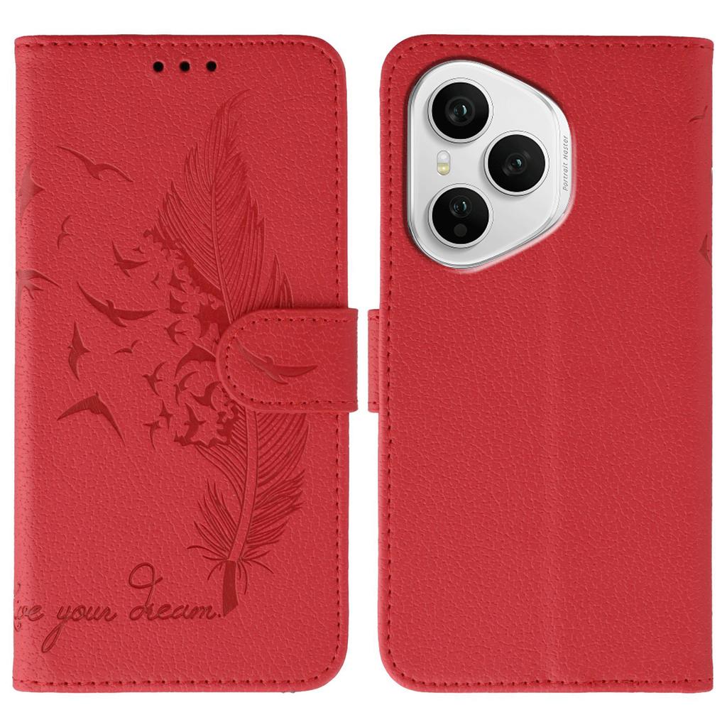 For Honor 400 Pro 5G (Global) Case Feather Imprint PU Leather Wallet Phone Cover