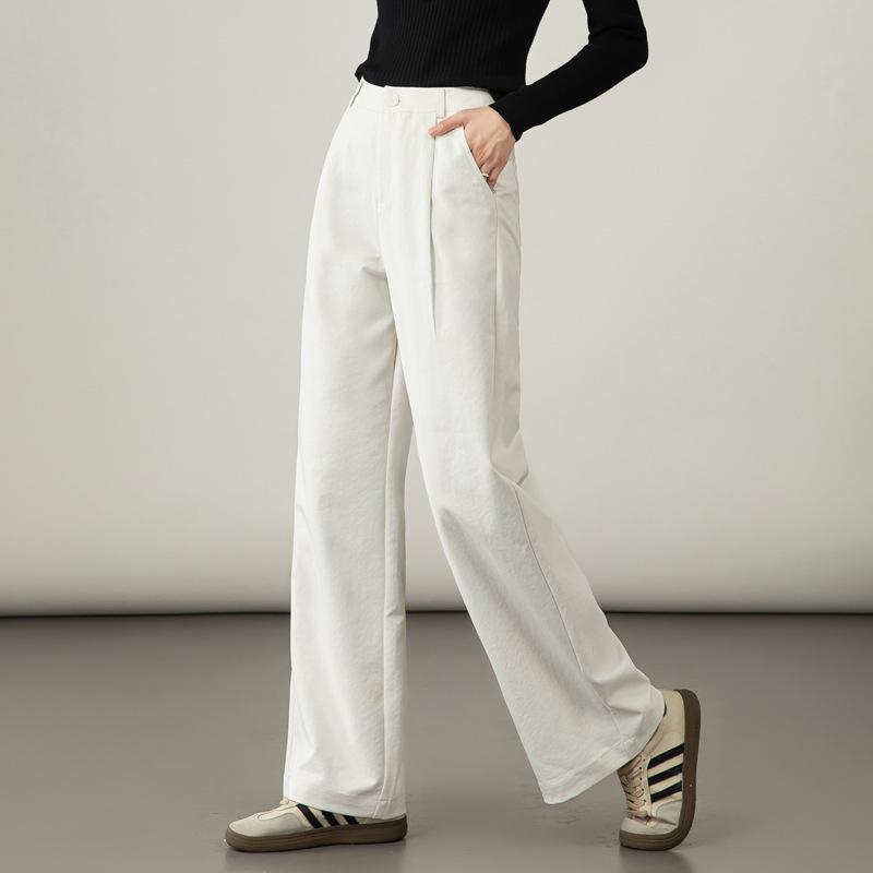 2025 Autumn Women's High-Waisted Wide-Leg White Casual Pants