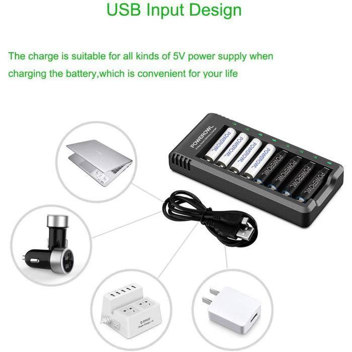 8 Slots Rechargeable Chargeur Piles Pour Ni-MH Ni-CD AA AAA Charge Rapide Avec Port USB