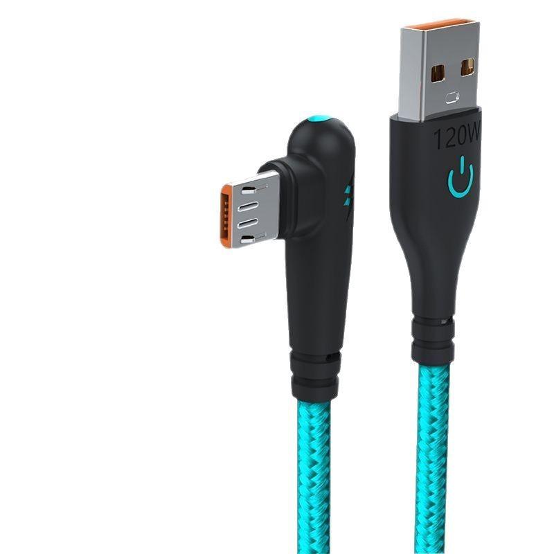120W Fast Charging Elbow Micro USB Cable for Huawei, Vivo, Oppo, Meizu Phones