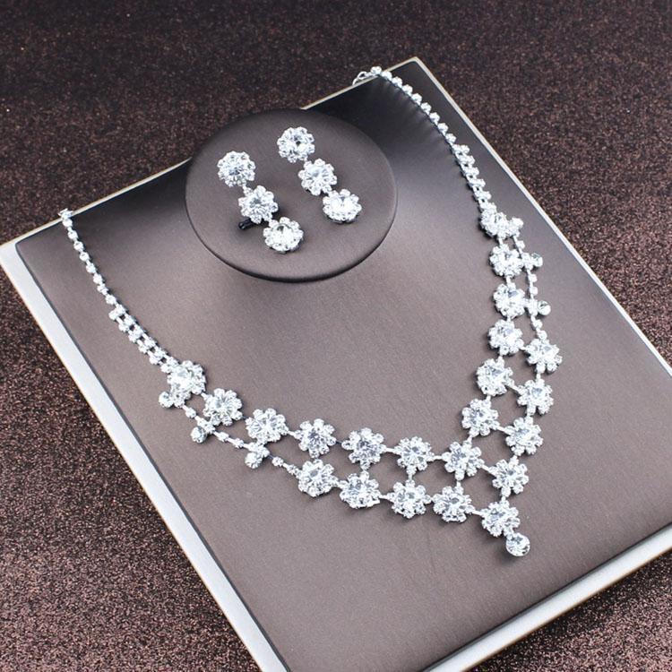 2022 Bridal Rhinestone Necklace & Earrings Set - Korean Wedding Hair & Dress Accessories