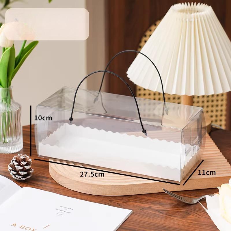 30 Sets Mousse Towel Roll Clear Window Packaging Boxes Color Cake Roll Packaging Portable Cases Long Swiss Roll Cardboard Box with White Tray