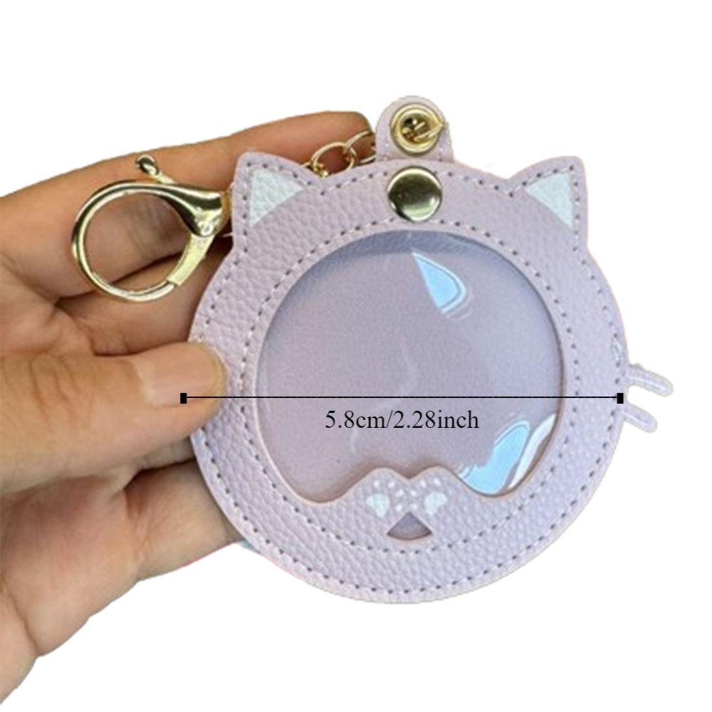 Mini Badge Display Pouch Cat Shape Cartoon Badge Protector Keychain Pu Leather Portable Anime Badge Storage Bag Bag Accessories