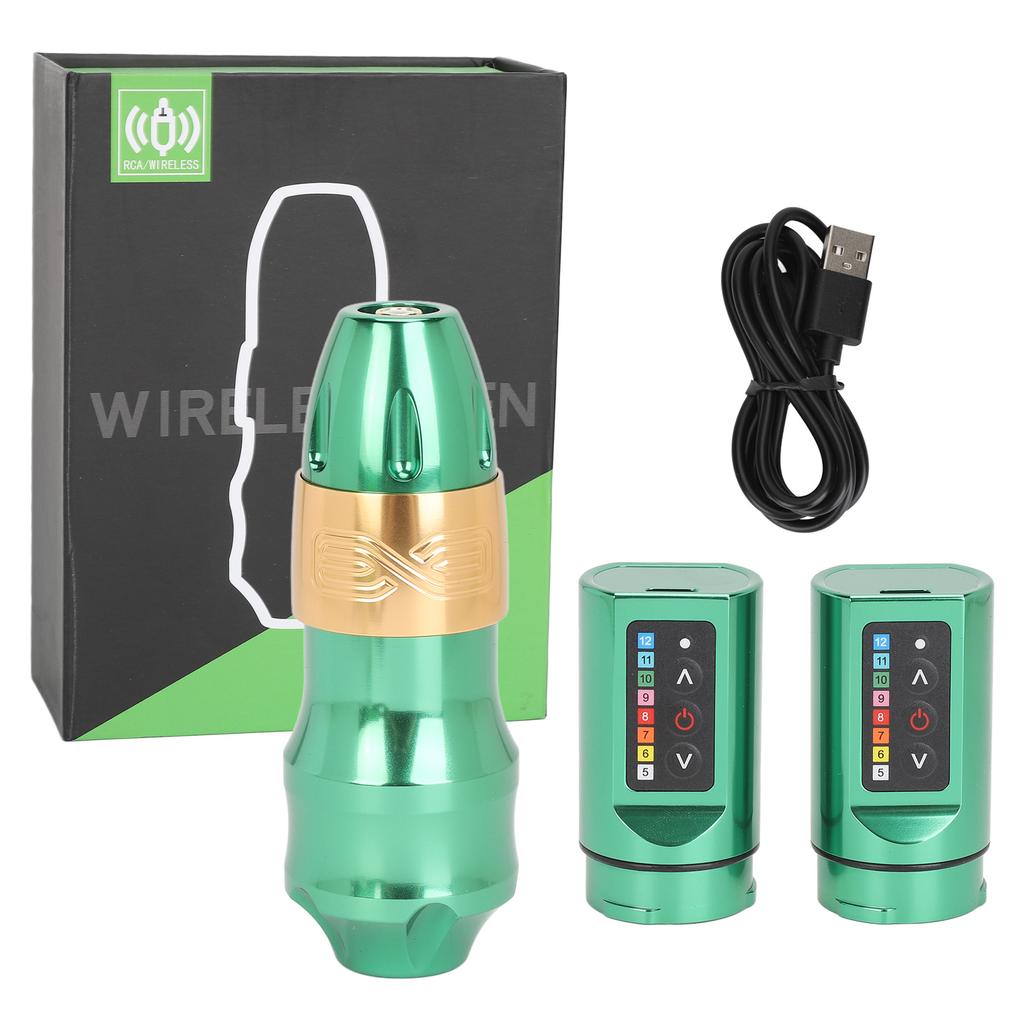 Wireless Tattoo Pen Kit Dual Battery 4mm Stroke RCA Interface Liner Shader Rotary Tattoo Machine