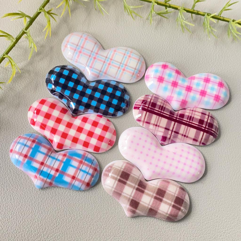 Kawaii Check Pattern Heart Flatback Resin Cabochon Scrapbook DIY Valentines Craft Decoration Accessories