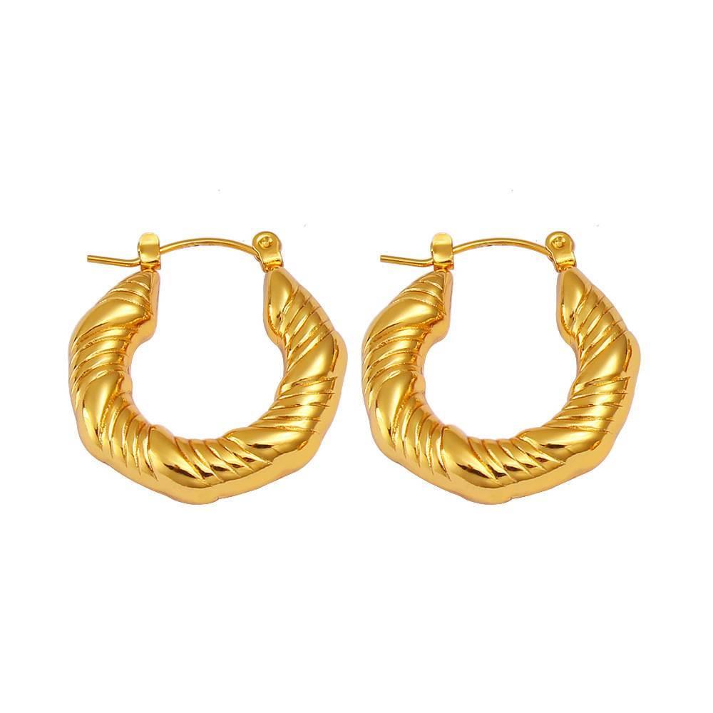 Meishiduo Oval C-Shaped 18K Gold Electroplated Stainless Steel Hollow Women s Earrings