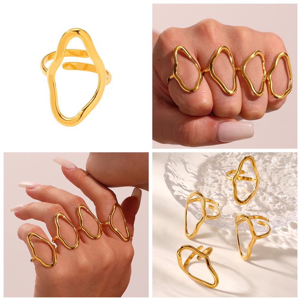 Qiong Yao 18K Gold Geometric Open Ring: Bold European American Style, Stainless Steel Index Finger Design