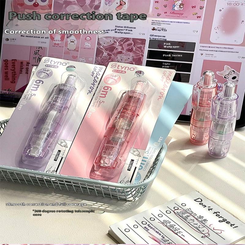 360 Degree Rotating Correction Tape Press Type Refillable White Out Correction Pen Style Replaceable Core Student Corrector
