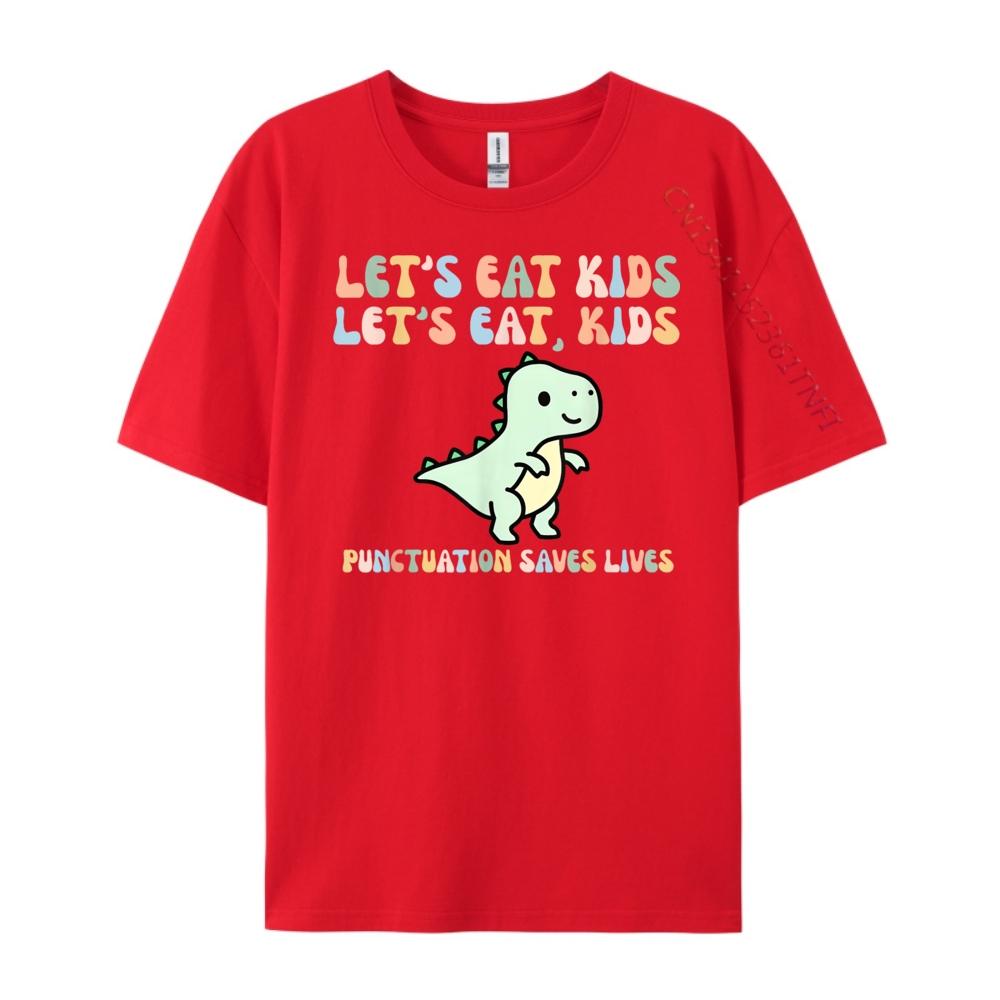 Lets Eat Kids Punctuation Saves Lives Funny Dino Teacher Black Shirt Graphic Tees Camiseta Masculina S