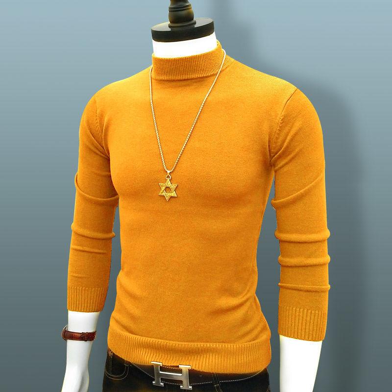 Sweater Men's Half-high Collar Autumn and Winter Models Trend Solid Color Autumn Knit Sweater Middle Collar Bottoming Shirt