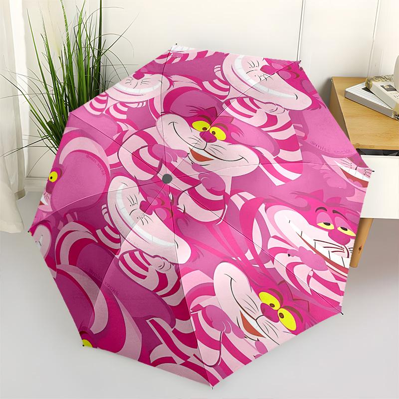 

Cheshire Cat, Pink Stripes Themed Automatic Opening and Closing Umbrella, Brightly Colored 8-rib Portable Umbrella, Suitable for Men and Women, A Perf
