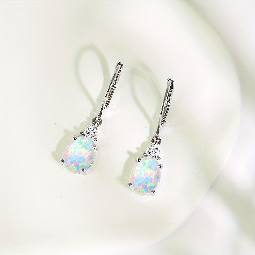 New Opal Earrings, Micro-inlaid Zirconia, Opal Opal, Opal Earrings, Copper-plated White Gold, High-quality Jewelry