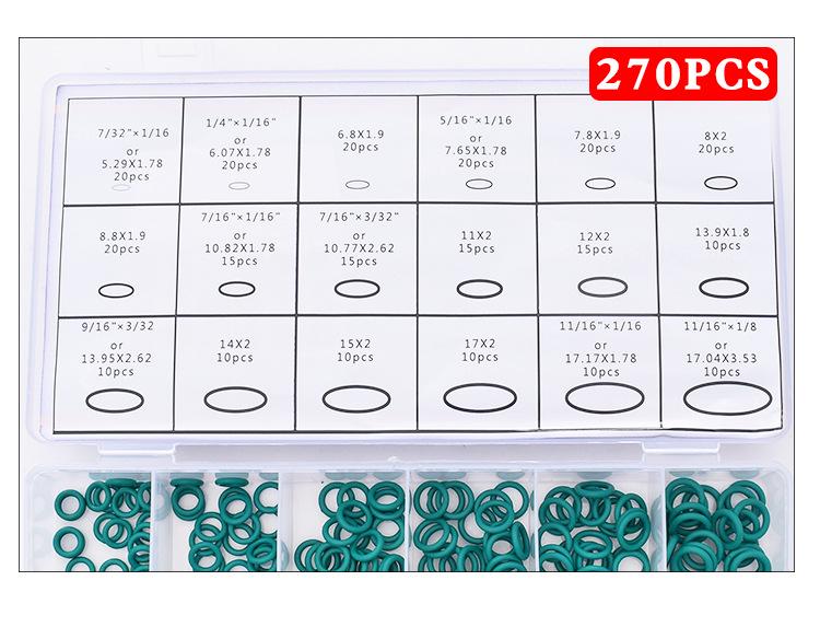 Juego de 270 Anillos Tóricos para Aire Acondicionado Verdes y Morados - Anillos de Sellado Resistentes al Aceite y al Envejecimiento