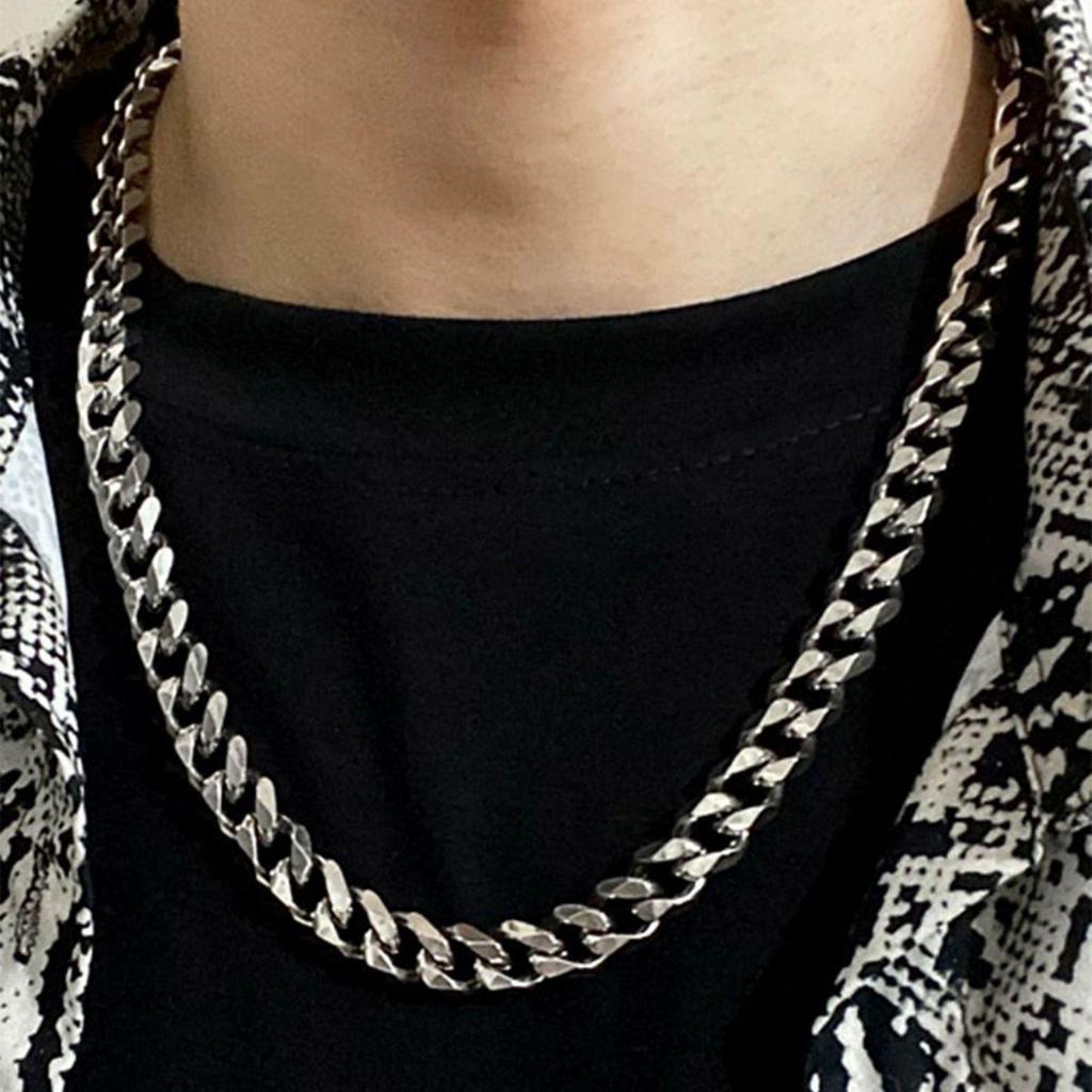 Men's Hip Hop Chunky Cuban Chain Necklace - Polished Titanium Steel, Six-Sided Design, European & American Style.