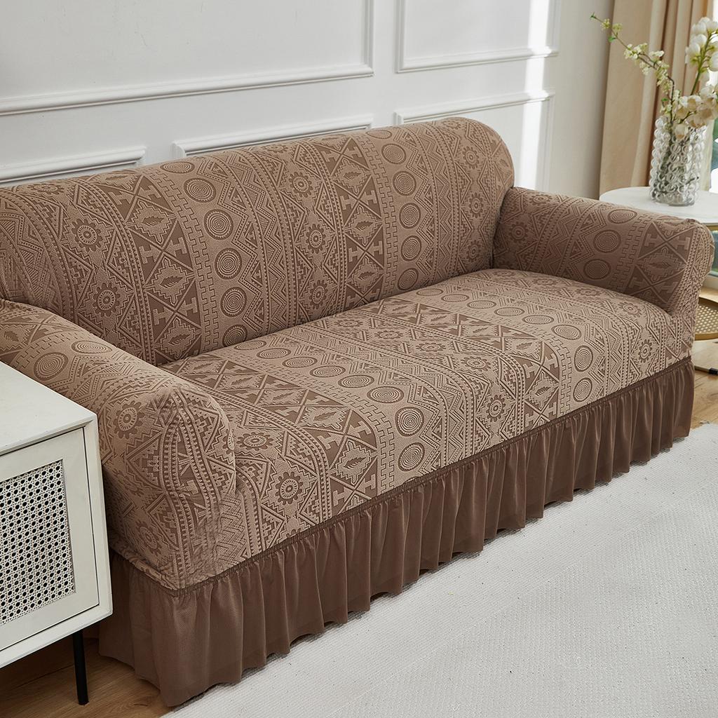 1 Stück Dehnbarer Sofabezug Jacquardmuster Sofabezüge mit Rock Einfarbige Staubdichte Rutschfeste Sofaschutzhülle für das Wohnzimmer