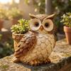 Owl Planter Resin Decorative Raised Feather Details Outdoor Decor for Garden, Patio,