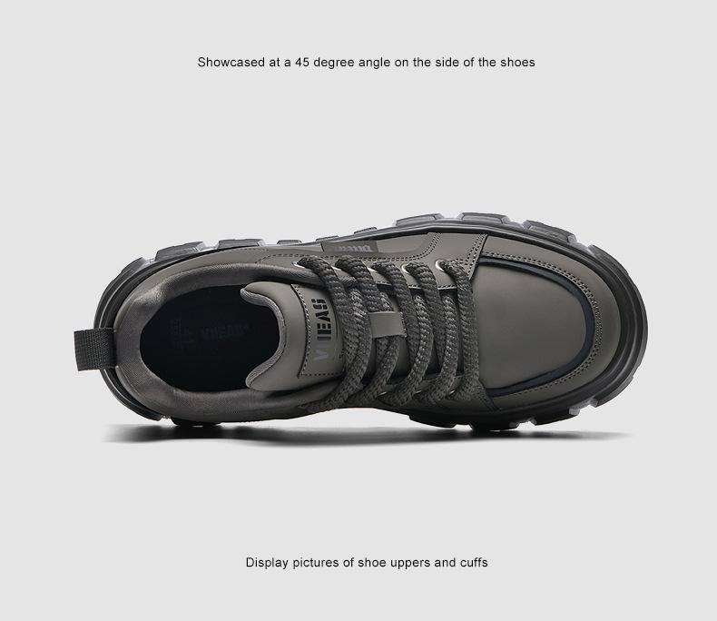 Spring Men's Low-Top Korean Style Leather Sneakers - Trendy, Casual, Comfortable, Thick Sole, Lace-Up Fashion Shoes