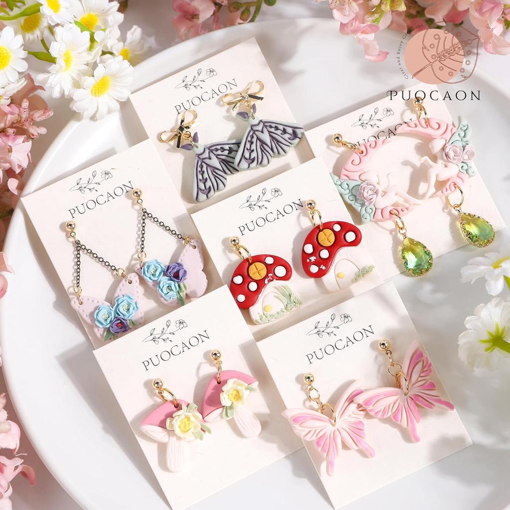 Puocaon Butterfly Polymer Clay Cutters - 9 Pcs Cottage Core Mushroom Clay Cutters for Polymer Clay Earrings, Rural Style Fairy Moth Polymer Clay