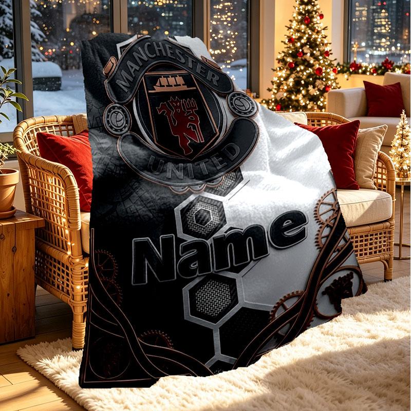 Custom Name Personalized Manchester United Print Blanket, Home Decor, Bedroom, Sofa, Camping, Couch, Gifts for Birthday Christmas