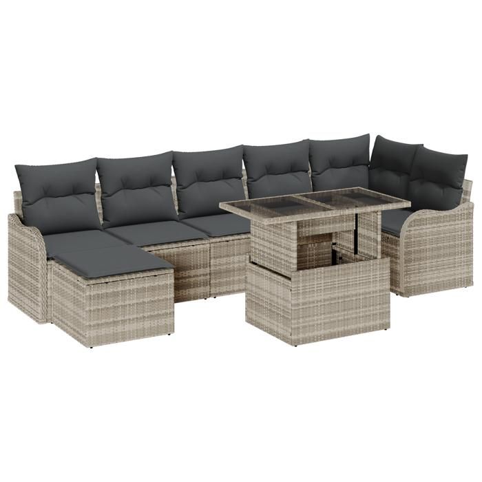 VidaXL Ensemble de Canapés de Jardin 8 Pièces avec Coussins Gris Clair Rattan Poly 3357245