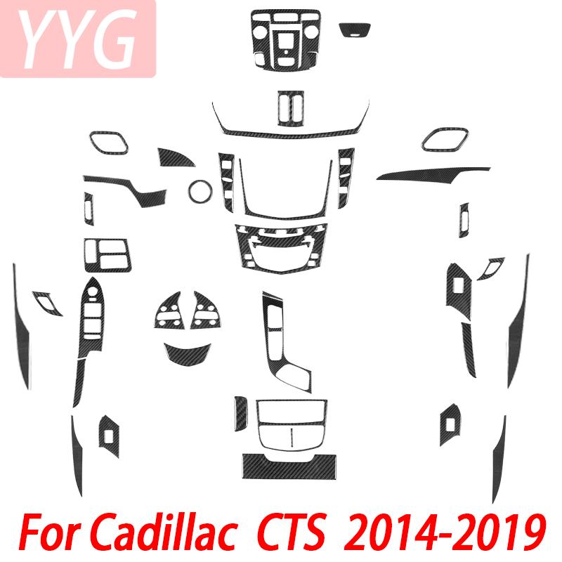 Carbon Fiber Car Interior Accessories Center Console Panel Door Handle Gear Shift Decorative Stickers For Cadillac CTS 2014-