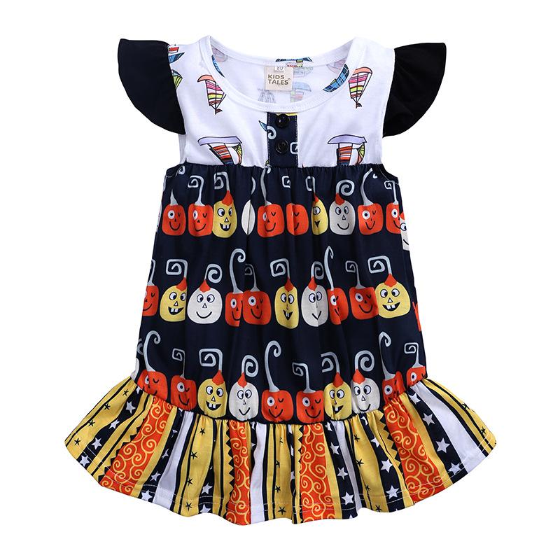 Girls Pumpkin Print Dress Princess Sleeveless Summer Dress for Kids 80