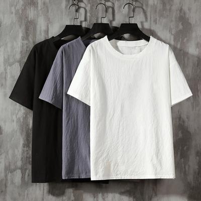T-shirt da uomo con collo a O, leggere, taglie forti, tinta unita, casual, top streetwear
