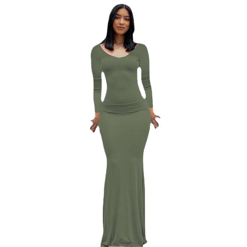 Kardashian skims abito da donna europeo e americano abito lungo casual vestibilità aderente manica lunga abito da casa