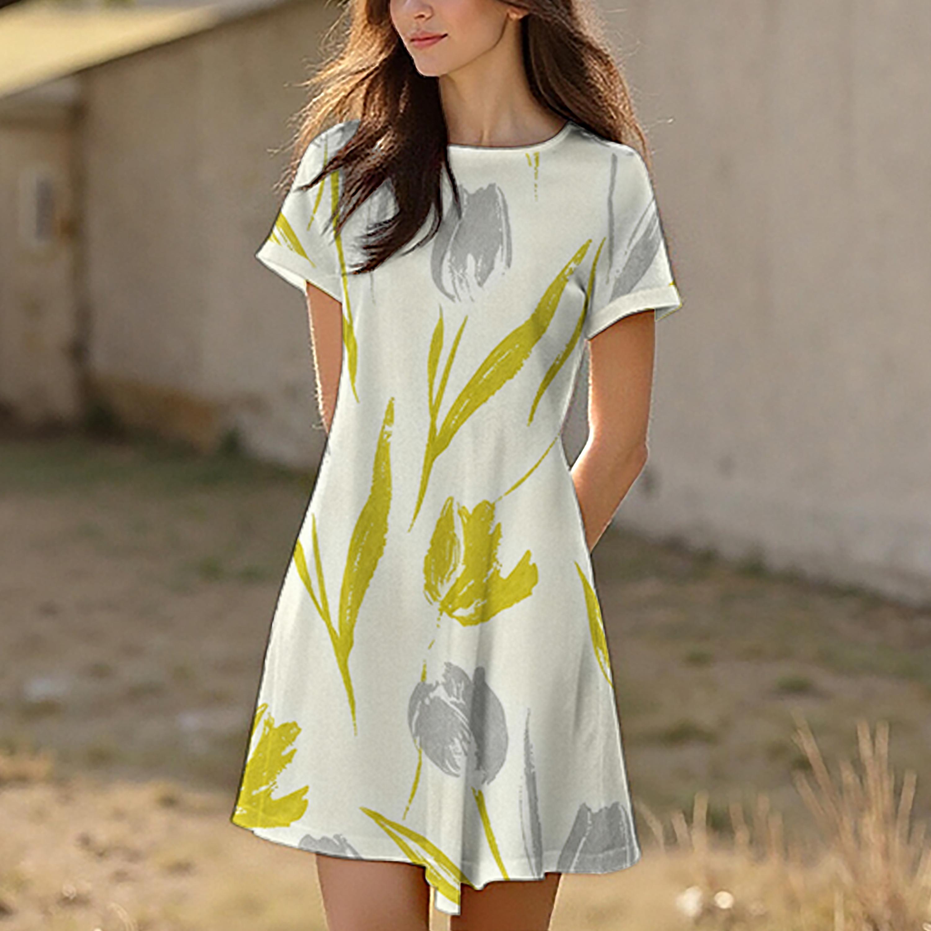 

Round neck raglan sleeve dress, summer A-line silhouette, women s casual, comfortable, stylish and breathable. XL