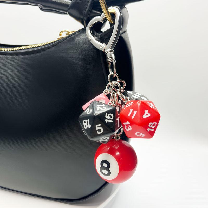 Creative Black Polyhedral Dice Billiard Keychain Pendant – Small Gift & Bag Decoration