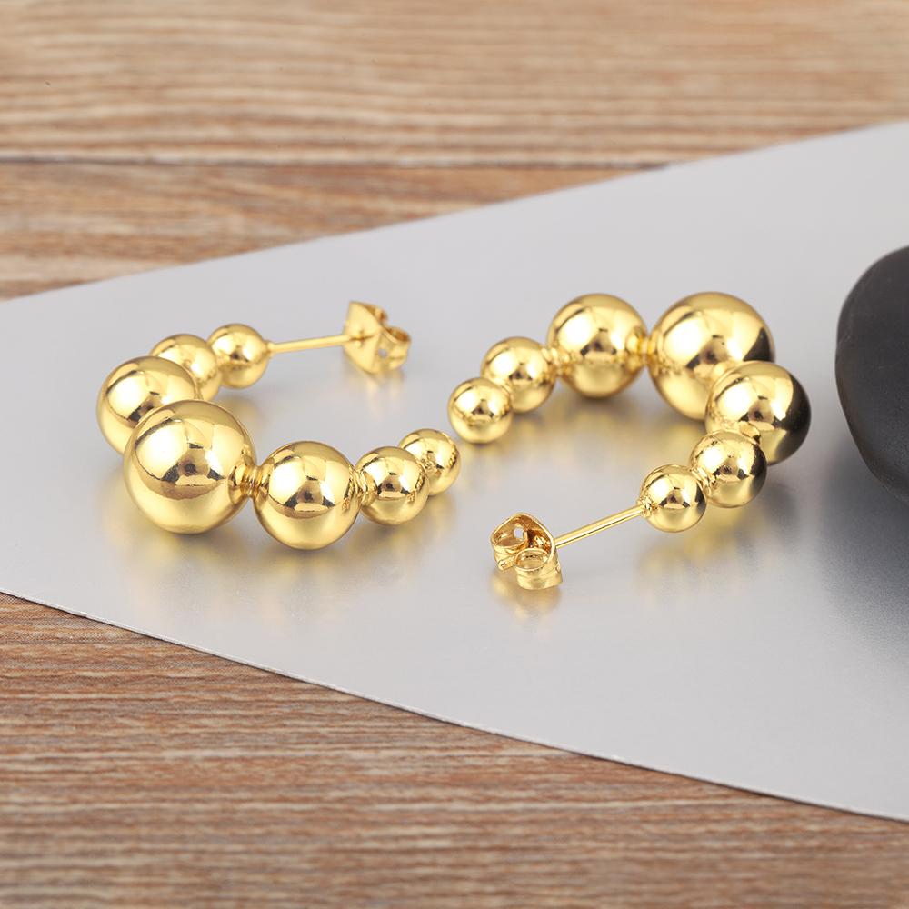 Nidin High Quality Round Beads Copper Charm Drop Earrings For Women Girl Birthday Party Ear Jewelry Accessories Fashionable Gift
