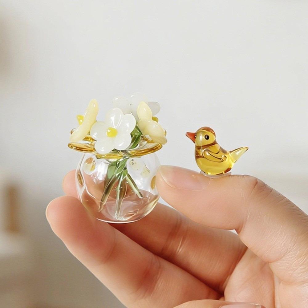 Mini Glass Flower Decor Colored Glaze Simulation Floral Handcrafted Floral Sculpture Hand-blown Glass Flower