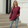 Autumn Winter Round Neck Pocket Hem Slit Loose T-shirt Solid Color Knitwear Pullover Top for Women