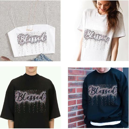PLIGREAT Colorful Glitter Rhinestone Iron On Patches Bling Blessed Quotes Rhinestone Iron On Transfers for Clothing Jacket Jeans Women Men T Shirt