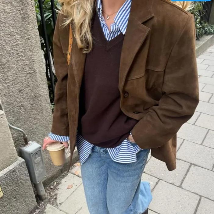 2025 Women Vintage Suede Jacket Autumn Winter New Suede Demi-season Warm Jacket