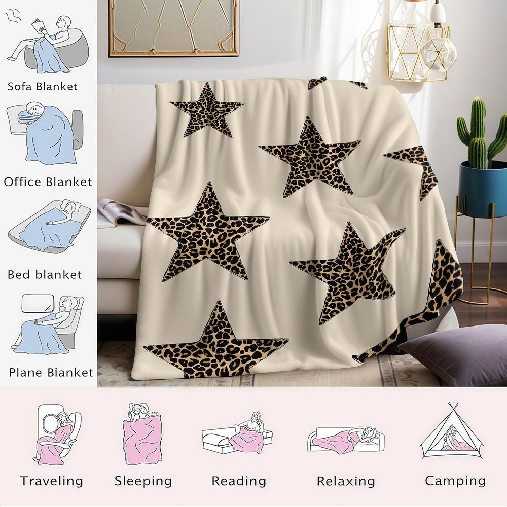 Leopardenmuster Sterne Flanelldecke Warm Weich Halloween Weihnachten Sofa Warm Gemütlich Dekoratives Dekor Geschenk für Alle Jahreszeiten