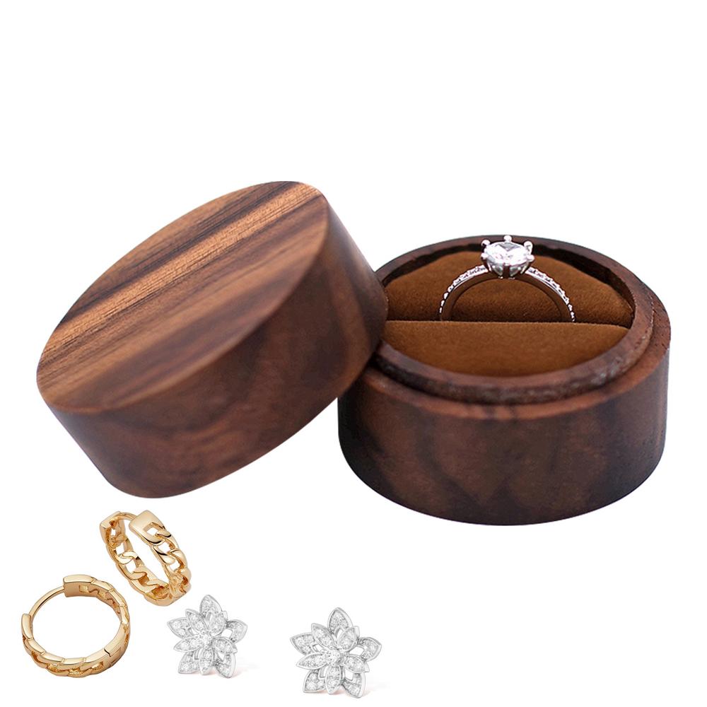Wooden Wedding Ring Box Round Engagement Ring Holder Elegant Jewelry Storage Box Retro Ring Stand For Proposal Birthday