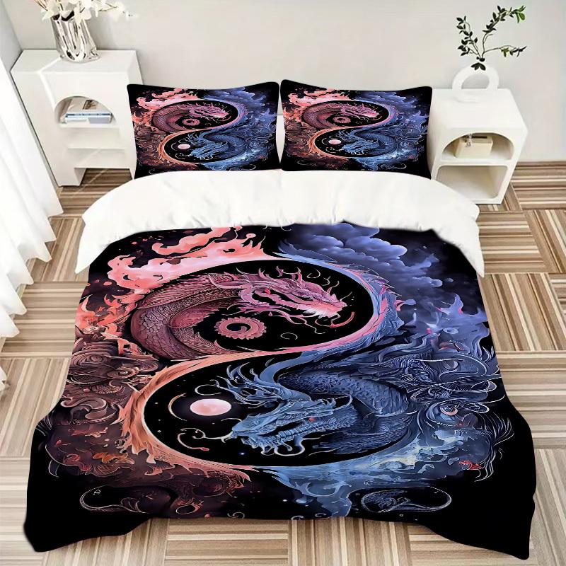 3pcs Yin Yang Dragon Design Bedding Set. Soft and Comfortable with No Core Included (1x Duvet Cover + 2x Pillow Covers) Yy251009256