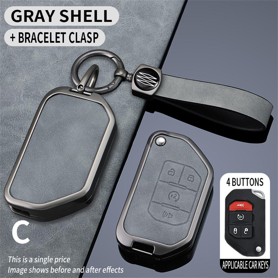 

Шкіряний чохол для ключів із цинкового сплаву для Jeep Gladiator JT Sahara JLU Wrangler JL Rubicon 2018 2019 2 3 4 кнопки Flip Remote