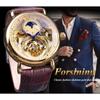 Forsining Men's Fashion Casual Hollow Moon Phase Carved Hollow Automatic Mechanical Watch GMT1125-5-W