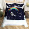 Conjunto de Capa de Edredom de Astronauta de Desenho Animado Lua Nuvens Céu Estrelado Capa de Edredom Microfibra Conjunto de Cama Galáxia Solteiro King Para Meninos Meninas Presente